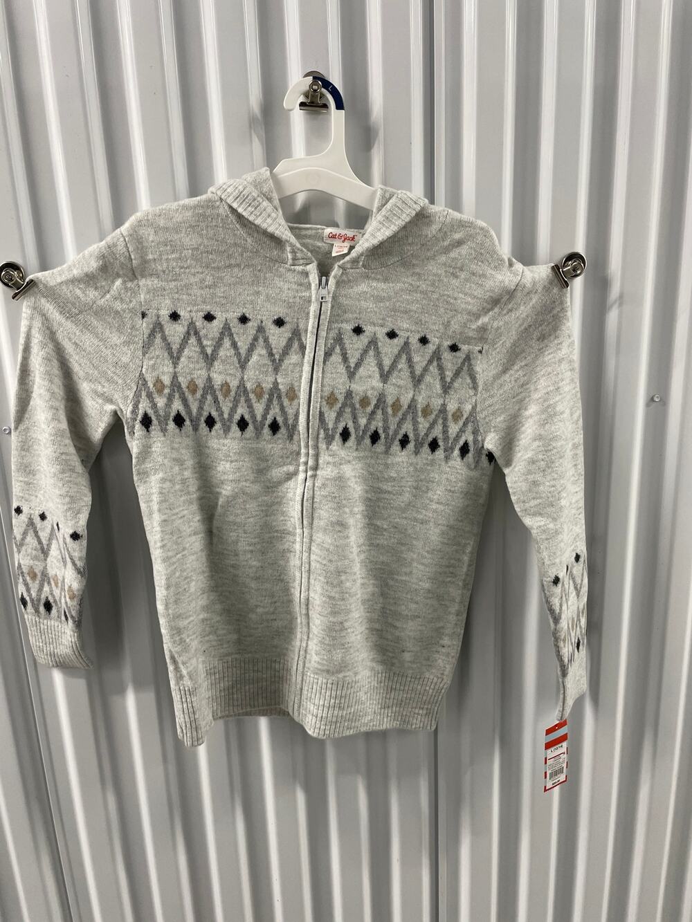 Cat & Jack Zippered Hooded Cardigan Color Lt Gray  Size L(12-14).